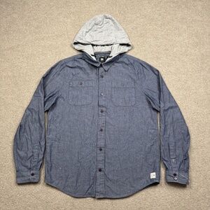 Rusty Surfboards Button Up Shirt Size L Blue Long Sleeve Hooded Outdoor Surfer
